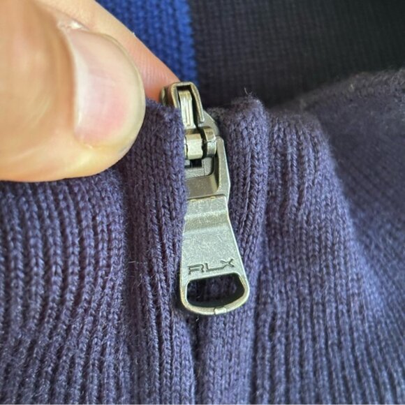 RLX Ralph Lauren Men’s Medium Blue 1/4 Zip Wool Blend Sweater Outdoor Pullover - Picture 3 of 12